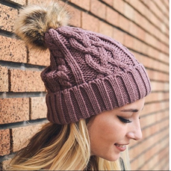 October Love Accessories - ONE LEFT! HP! Mauve Pom Beanie